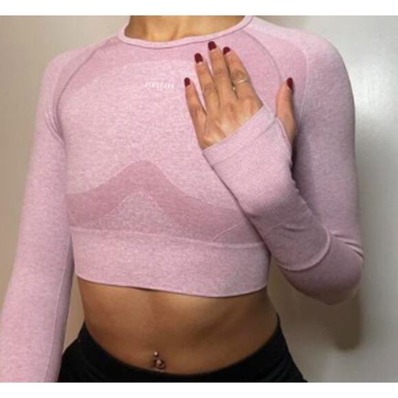 Gymshark Adapt Marled Lilac Long Sleeve Seamless Crop Top sz L - Picture 1 of 4